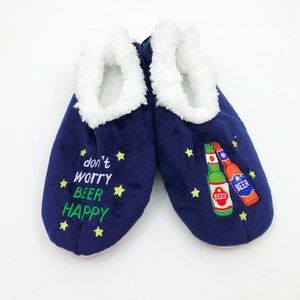NWT Snoozies Men's Slippers Don't Worry Beer Happy Large 11/12 Navy Blue